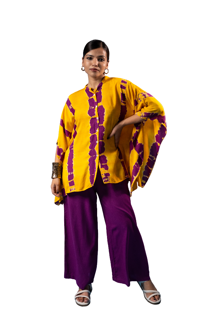 Mustard &amp; Plum Tie-Dye Kaftan Top with Wide-Leg Palazzo Pants