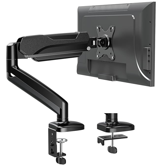 MOUNTUP Single Monitor Desk Mount, Adjustable Gas Spring Monitor Arm Support Max 32 Inch Screen, Computer Monitors Stand with Clamp/Grommet Mounting Base, VESA Mounts Fit 4.4-17.6lbs Computer, Black